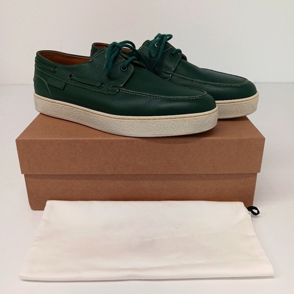 John Lobb Men's Green Leather Pier Boatshoe Sneakers EU42/US9